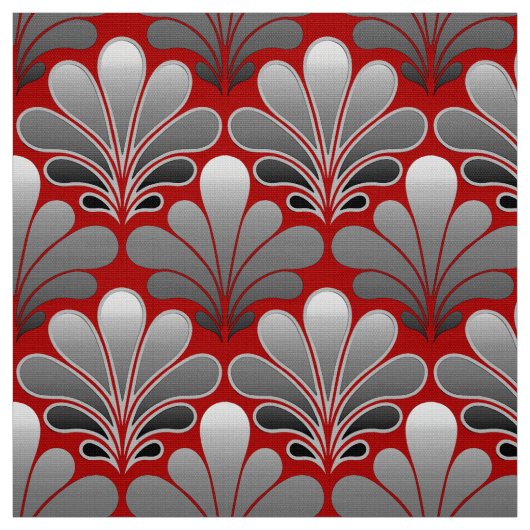 Art Deco Shell Pattern, Silver Grey / Grey and Red Stof (Swatch)