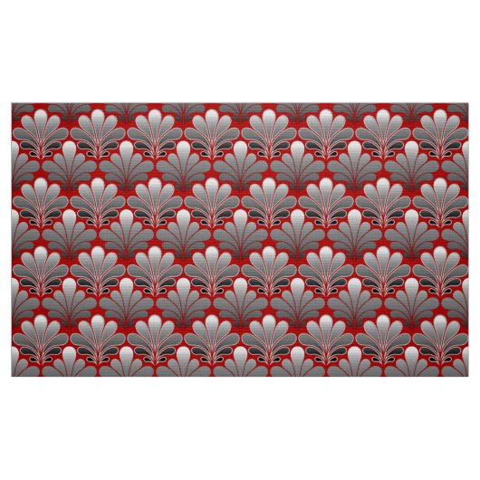 Art Deco Shell Pattern, Silver Grey / Grey and Red Stof (Fat Quarter)
