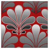 Art Deco Shell Pattern, Silver Grey / Grey and Red Stof (Close Up)