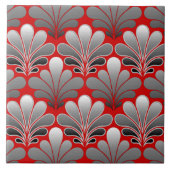 Art Deco Shell Pattern, Silver Grey / Grey and Red Tegeltje (Voorkant)