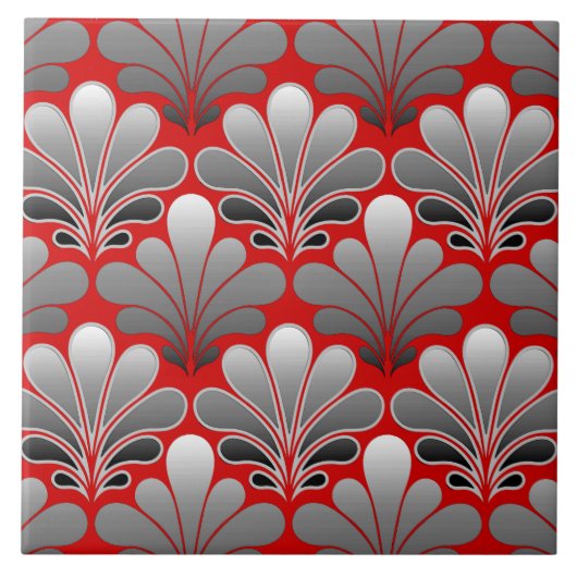 Art Deco Shell Pattern, Silver Grey / Grey and Red Tegeltje (Voorkant)