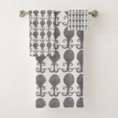 Art Deco Shell Tegel Pattern Waterverf Black White Bad Handdoek (Insitu)