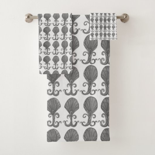 Art Deco Shell Tegel Pattern Waterverf Black White Bad Handdoek (Insitu)