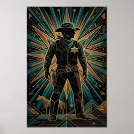 Art Deco Sheriff Poster - Geometrische Cowboy Silh