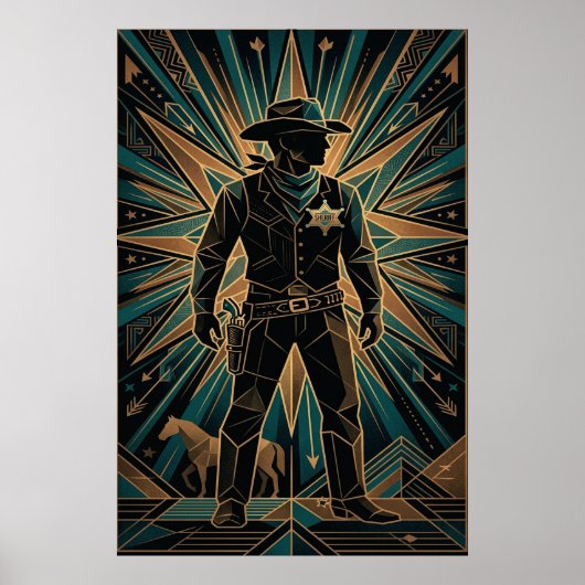 Art Deco Sheriff Poster - Geometrische Cowboy Silh (Voorkant)