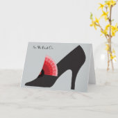 Art Deco Shoe Card in Black met Red Fan Ornament Kaart (Gele Bloem)