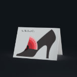 Art Deco Shoe Card in Black met Red Fan Ornament Kaart<br><div class="desc">Deze hielkast is direct uit de kast van Daisy Buchanan.  Gebruik de unieke kaart voor verjaardagen,  dank je,  of gewoon omdat.  Pas de sjabloon aan met jouw tekst en achtergrondkleuren of gebruik zoals is.</div>