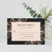 Art Deco sierkunst | Zwart Koper Nouveau RSVP Kaartje (Staand voorkant)