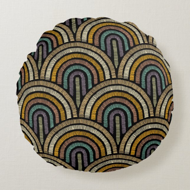  Art Deco Sierkussen Rond Kussen (Voorkant)