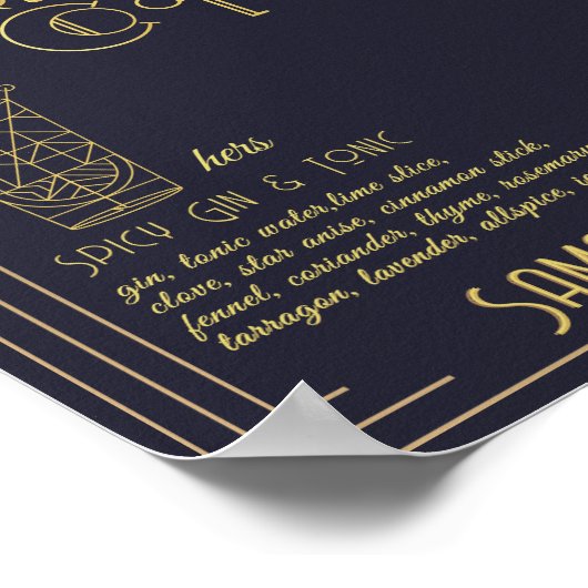 Art Deco Signature Cocktails Trouwbord Bar Sign Poster (Hoek)