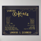 Art Deco Signature Cocktails Trouwbord Bar Sign Poster (Voorkant)