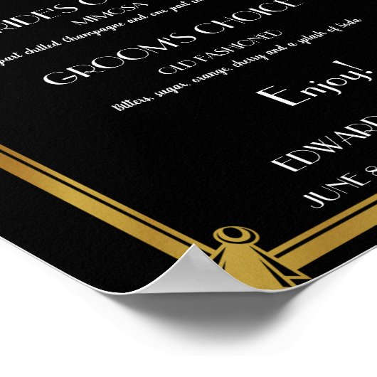 Art Deco signature-drinksbar trouwposter Poster (Hoek)