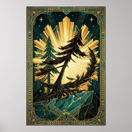 Art Deco Silhouet Dennengehakt Goud Teal Klif Post Poster
