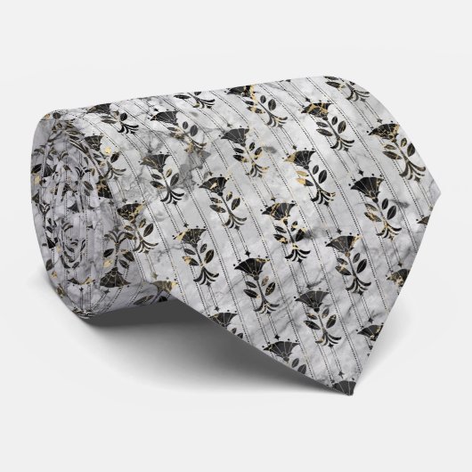 ART DECO SILVER BLACK PATTERNED STROPDAS (Opgerold)