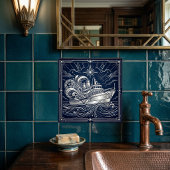 Art Deco Silver  boat Ocean Waves Starry Night Tegeltje