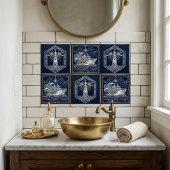 Art Deco Silver  boat Ocean Waves Starry Night Tegeltje