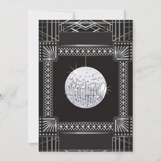 Art Deco Silver en Black NYE Gatsby Style Kaart (Achterkant)