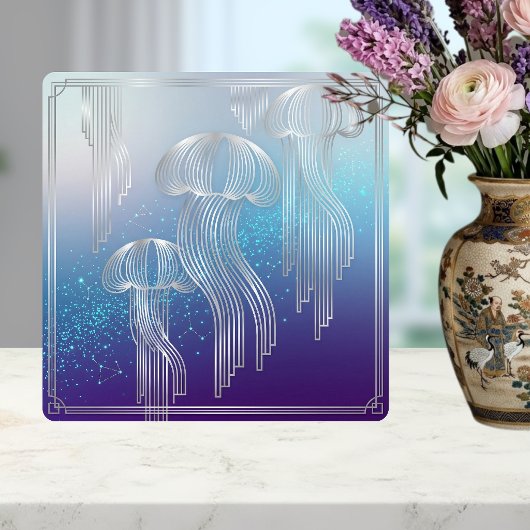 Art Deco Silver Jellyfish Ocean Gradient Design Tegeltje