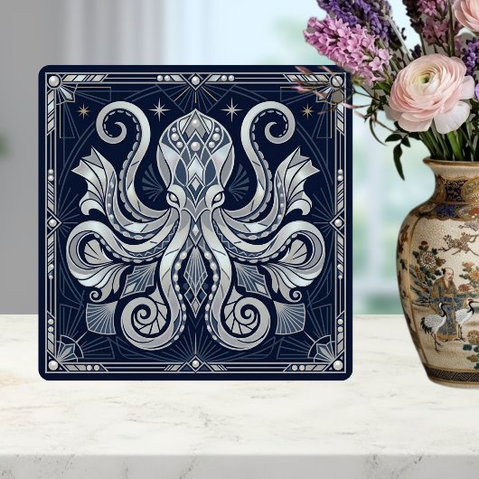 Art Deco Silver Octopus Mandala Kraken Tegeltje