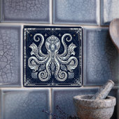 Art Deco Silver Octopus Mandala Kraken Tegeltje