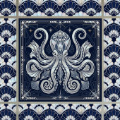 Art Deco Silver Octopus Mandala Kraken Tegeltje