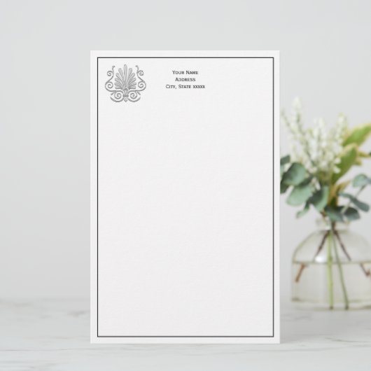  Art Deco Silver Plume Arabesque Briefpapier (Staand voorkant)