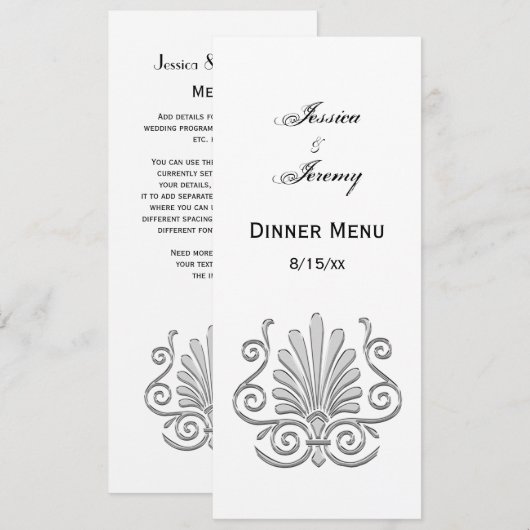  Art Deco Silver Plume Arabesque Kaart (Voorkant / Achterkant)