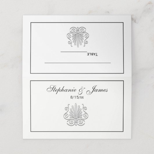  Art Deco Silver Plume Arabesque Plaatskaartje (Buitenkant ongevouwen)