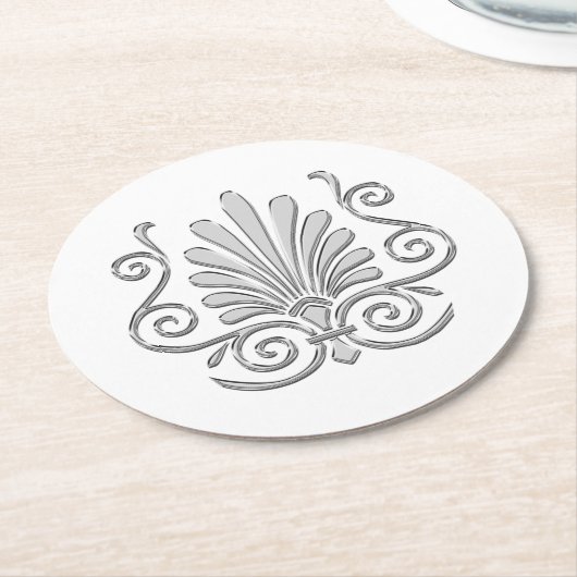  Art Deco Silver Plume Arabesque Ronde Kartonnen Onderzetter (Gebogen)