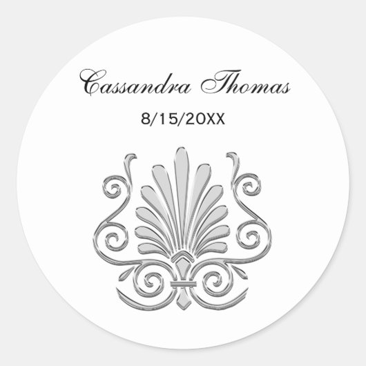 Art Deco Silver Plume Arabesque Ronde Sticker (Voorkant)