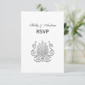  Art Deco Silver Plume Arabesque RSVP Kaartje (Staand voorkant)