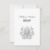  Art Deco Silver Plume Arabesque RSVP Kaartje (Voorkant)