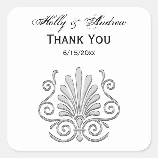 Art Deco Silver Plume Arabesque Vierkante Sticker (Voorkant)