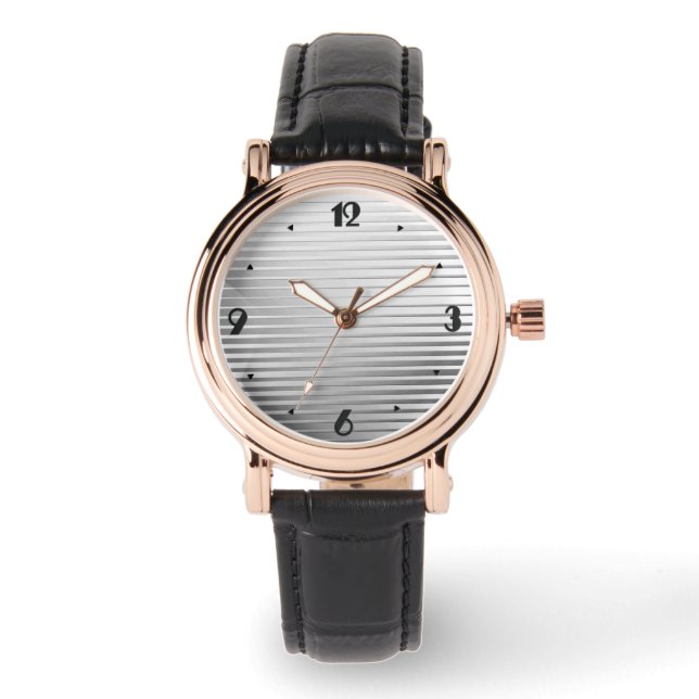 Art Deco Silver Satin Stripes Horloge (Voorkant)