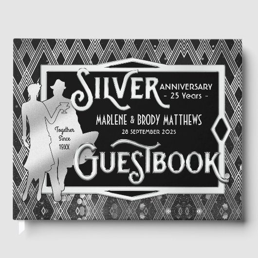 Art Deco Silver Wedding Jubileum Great Gatsby Gastenboek (Voorkant)