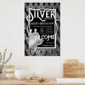Art Deco Silver Wedding Jubileum Party Welkom Poster (Keuken)
