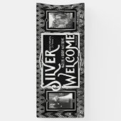 Art Deco Silver Wedding Jubileum welkomstfoto Spandoek (Verticaal)