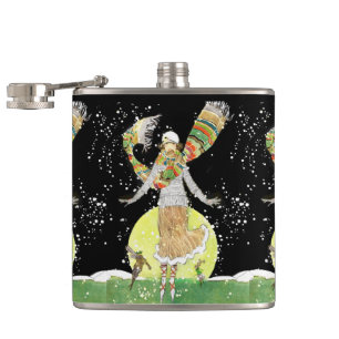 Art Deco Skater Girl in de sneeuw Heupfles