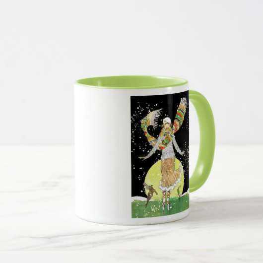 Art Deco Skater Girl in de sneeuw Mok (Voorkant rechts)