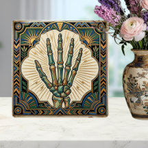 Art Deco Skelet Hand Groene Gouden Geometrische On