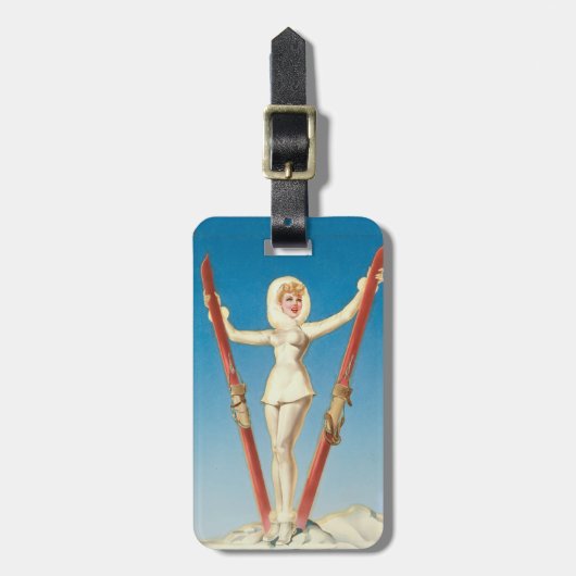 Art Deco Ski Blonde Pin Up Bagagelabel (Voorkant verticaal)