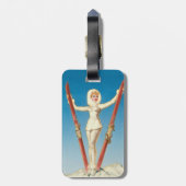 Art Deco Ski Blonde Pin Up Bagagelabel (Achterkant verticaal)