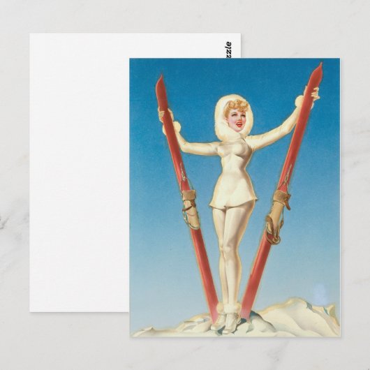 Art Deco Ski Blonde Pin Up Briefkaart (Voorkant / Achterkant)