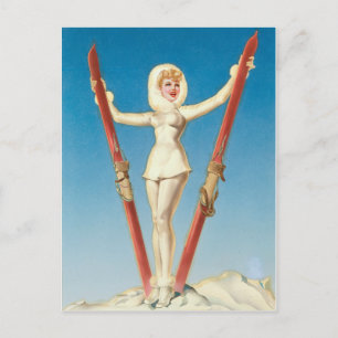 Art Deco Ski Blonde Pin Up Briefkaart