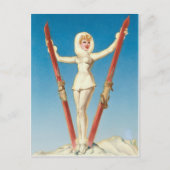 Art Deco Ski Blonde Pin Up Briefkaart (Voorkant)