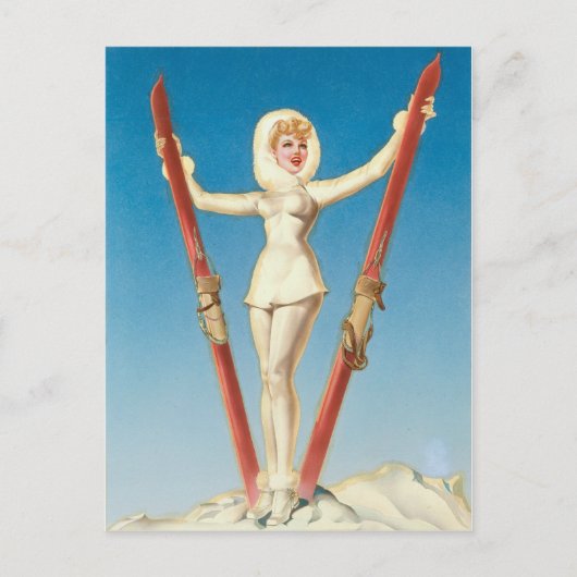 Art Deco Ski Blonde Pin Up Briefkaart (Voorkant)