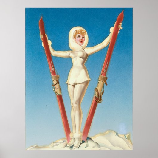 Art Deco Ski Blonde Pin Up Poster (Voorkant)