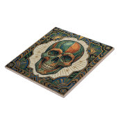 Art Deco Skull Emerald Green Orange Gold Ceramic T Tegeltje (Zijkant)
