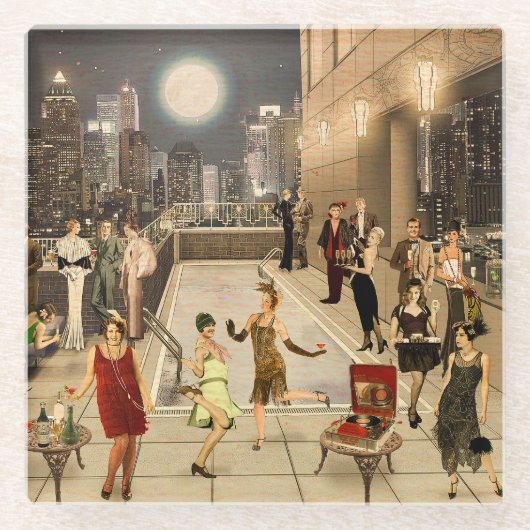 Art Déco Skyline Glazen Onderzetter (Voorkant)