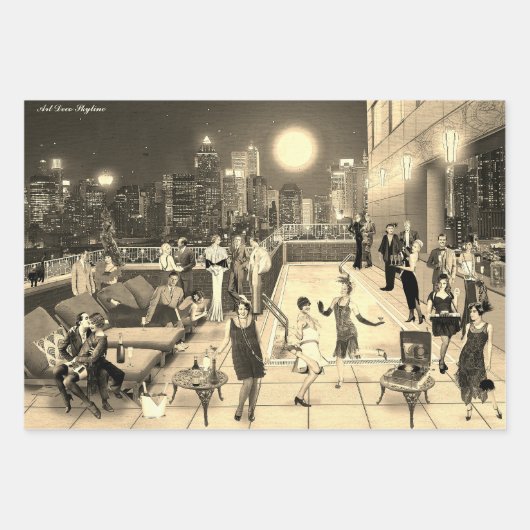 Art Déco Skyline Inpakpapier Vel (Voorkant 3)